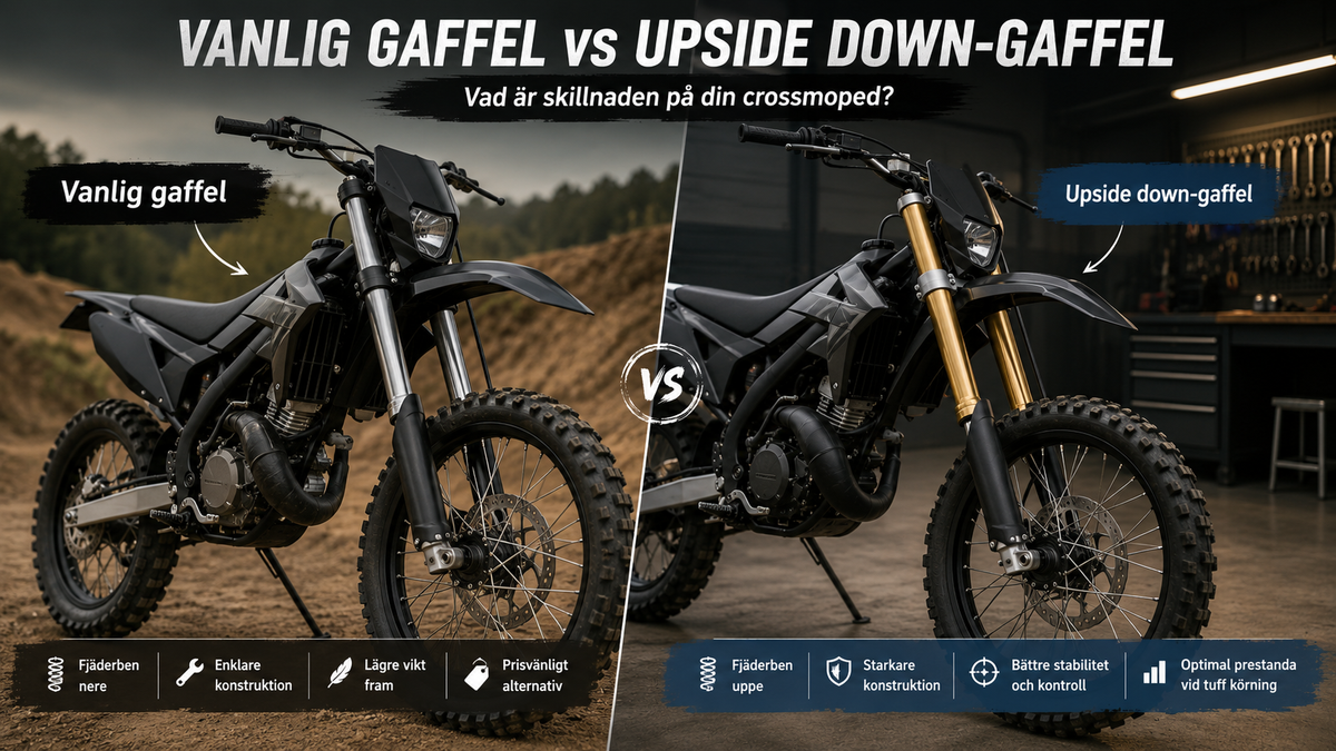 Upside down-gaffel eller vanlig gaffel – vad är skillnaden på en crossmoped?
