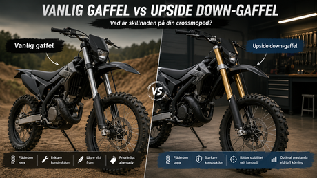 Upside down-gaffel eller vanlig gaffel – vad är skillnaden på en crossmoped?