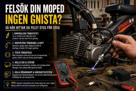 Felsökning, ingen gnista på moped- Guide