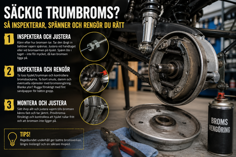 Spänna och inspektera trumbroms - Guide