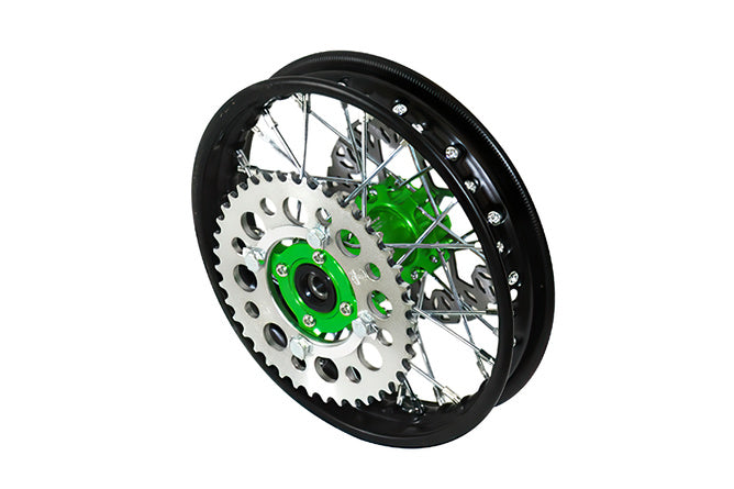 Bakhjul - CNC nav grönt med bromsskiva + kedjehjul Pit Bike YCF50A