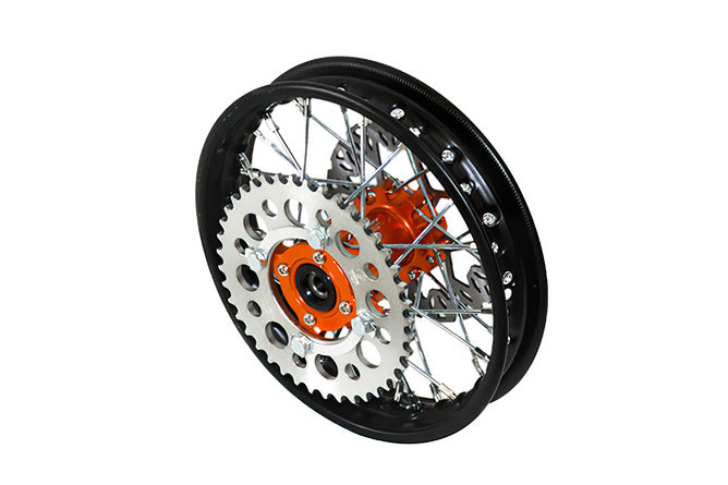 Bakhjul - CNC-nav orange med bromsskiva + kedjedrev Pit Bike YCF50A