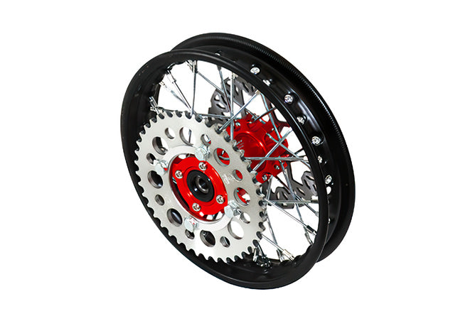 Bakhjul - CNC-nav rött m. bromsskiva + kedjehjul Pit Bike YCF50A