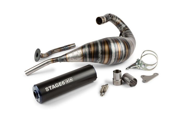 Avgassystem Stage6 80 - 90cc CNC blå / svart HM-Moto / Vent / Beta RR