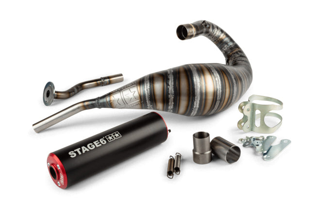 Stage6 Avgassystem 80 - 90cc CNC röd / svart HM-Moto / Vent / Beta RR