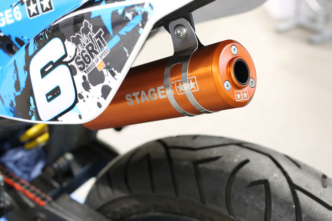 Avgassystem Stage6 Streetrace 70cc hög montering CNC orange Derbi Senda