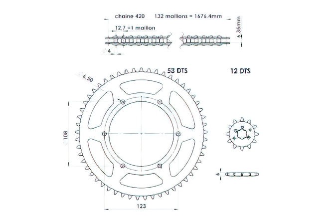 Kedjesats 12x53 - 420 d=108mm 6 hål Derbi Senda SM / DRD