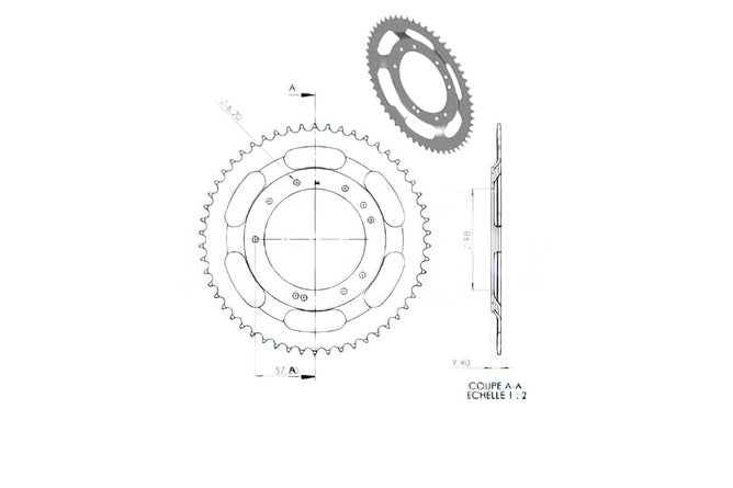 Bakdrev 54 tänder MBK 51S (Grimeca fälgar d.98mm)