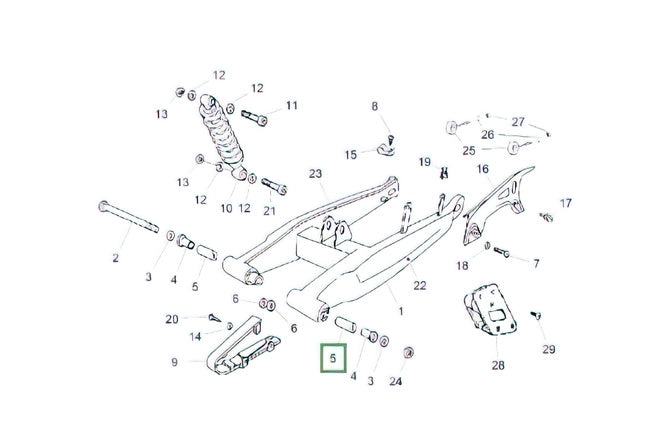 Swingarm Utrymmesbussning original Derbi Senda DRD X-Treme efter 2010