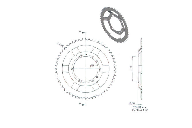Bakdrev BTS 56 tänder Peugeot 103 SP / MVL (94mm stål rim)