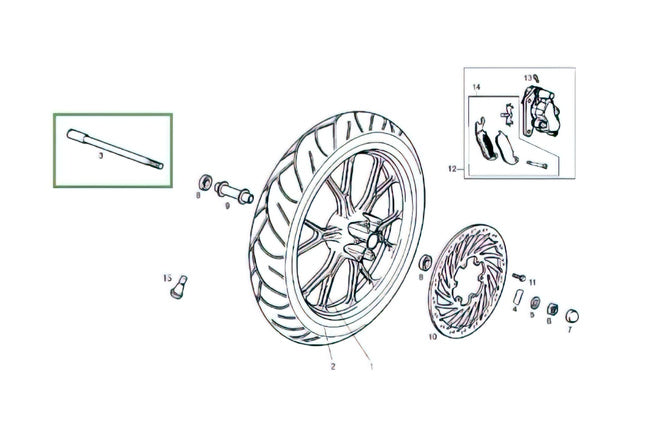 Framhjulsaxel Derbi Senda DRD X-Treme efter 2010