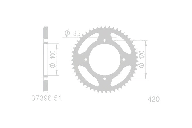 Bakdrev 51 tänder - 420 d. 100mm röd Beta RR