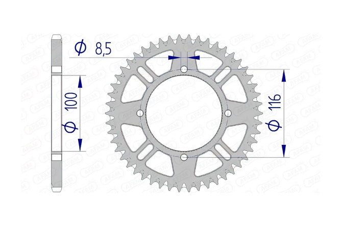 Bakdrev Afam aluminium självrengörande 420 / 50 tänder KX 80 / 85