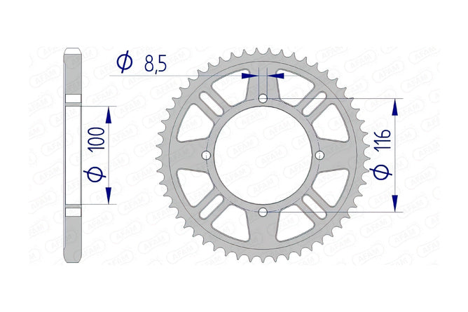 Bakdrev Afam aluminium självrengörande 428 / 54 tänder KX 80 / 85