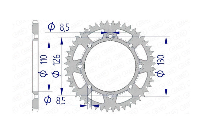 Bakhjulskrona Afam aluminium självrengörande 46 tänder KX 65
