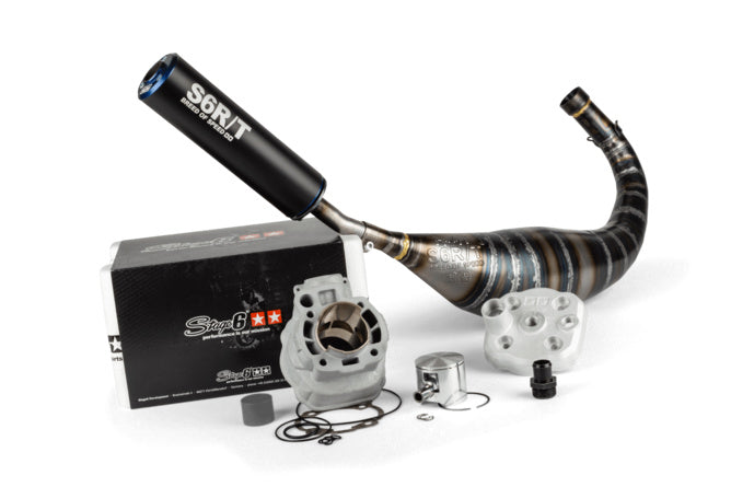 Tuning Kit cylinder + avgassystem 77cc Stage6 BigRacing Minarelli AM6 blå