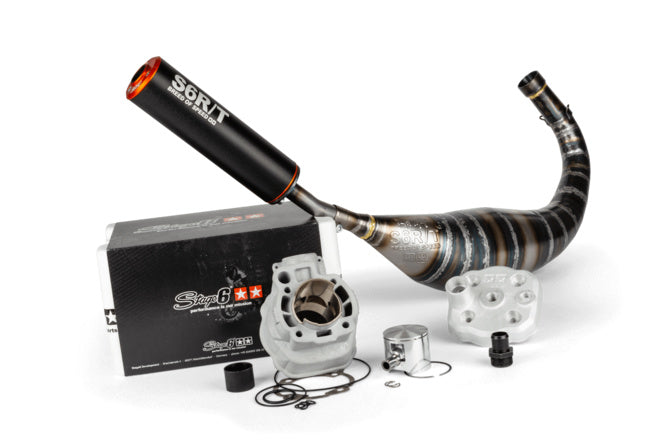Tuning Kit cylinder + avgassystem 77cc Stage6 BigRacing Minarelli AM6 orange / svart