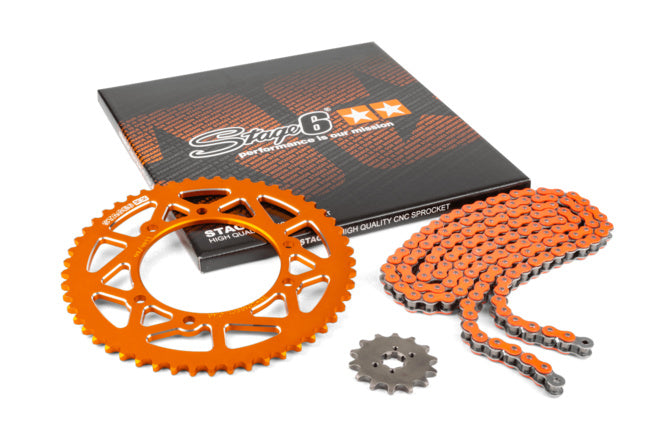 Kedjeset 14x53 - 420 Stage6 aluminium CNC orange Derbi Senda X-treme