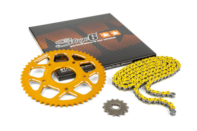 Chain Kit 13x53 - 420 Stage6 aluminium CNC gul Peugeot / Rieju
