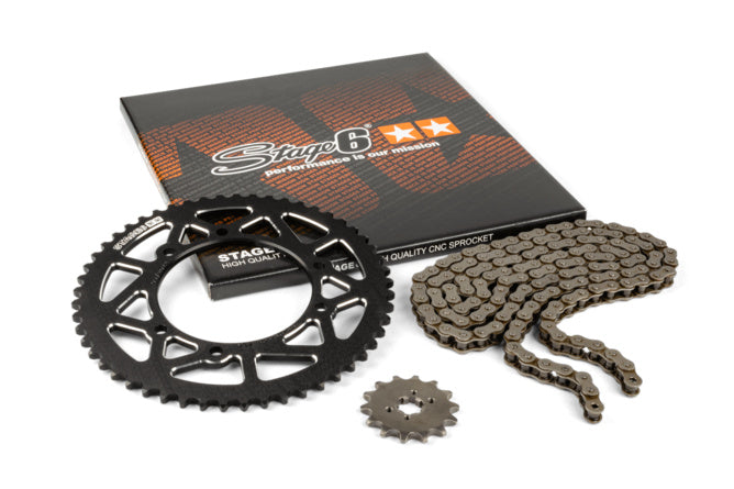 Kedjesats 13x53 - 420 Stage6 aluminium CNC svart Derbi Senda X-treme