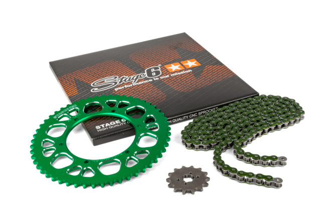 Kedjeset 14x53 - 420 Stage6 aluminium CNC grön Aprilia SX 50