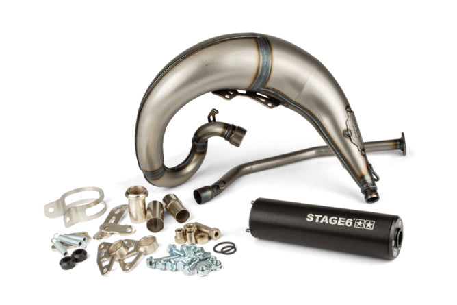 Exhaust Stage6 Streetrace hög monterad CNC svart Derbi Senda