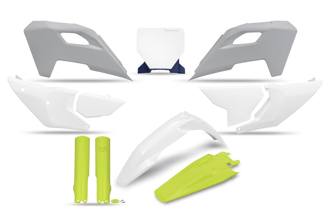 Plastkit med gaffel skydd Husqvarna TC / FC efter 2023 UFO neon gul