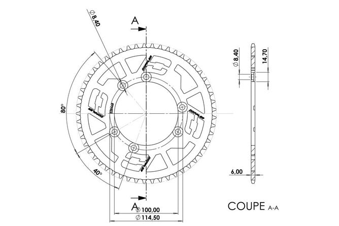 Bakdrev i stål 53 tänder - 420 Doppler Origin Beta RR (02 - 05) och Caballero