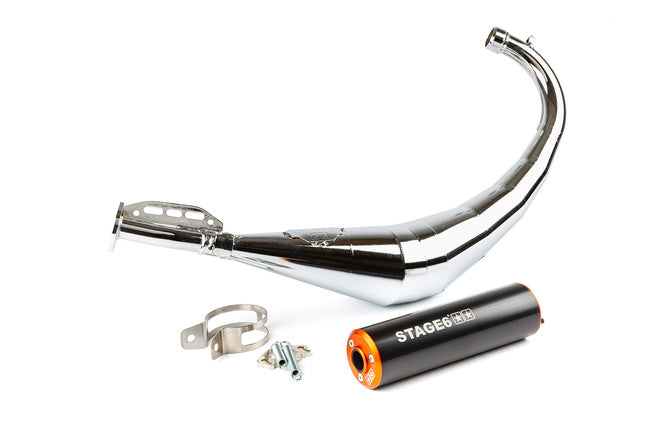 Avgassystem Stage6 Streetrace krom CNC orange / svart Derbi / Minarelli AM6