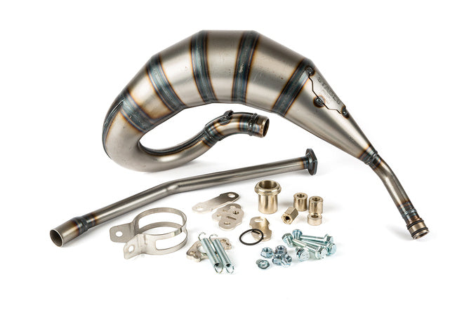 Exhaust Stage6 Streetrace 70cc hög montering CNC orange / svart Derbi Senda