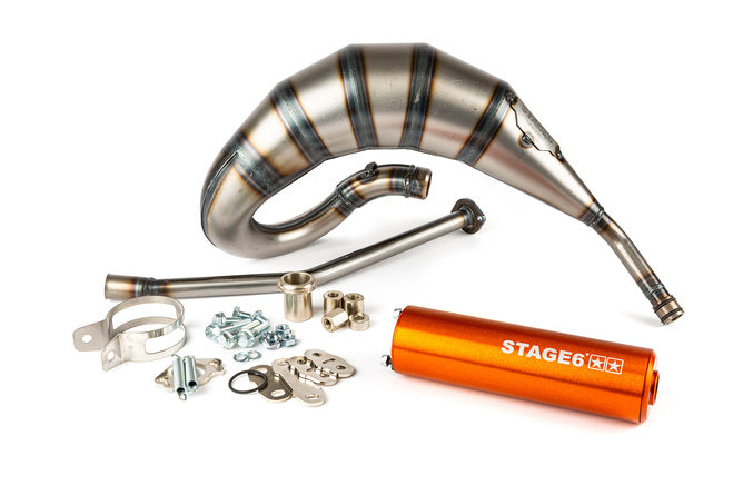 Avgassystem Stage6 Streetrace 70cc hög montering CNC orange Derbi Senda
