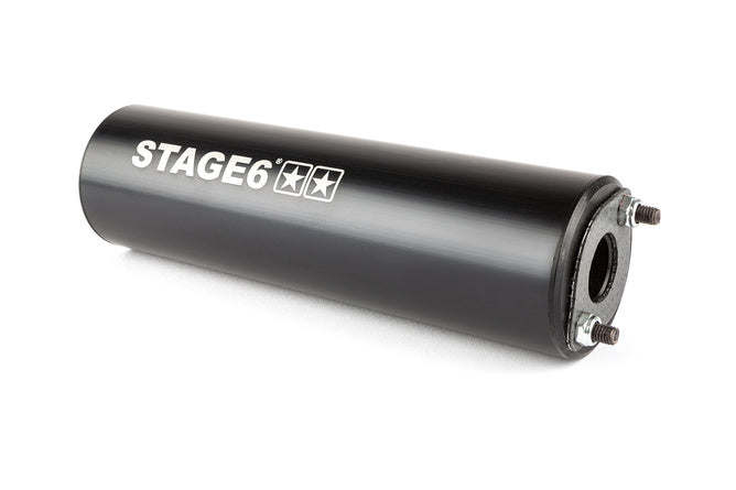 Upphängd Stage6 Streetrace avgas krom CNC svart Derbi / Minarelli AM6